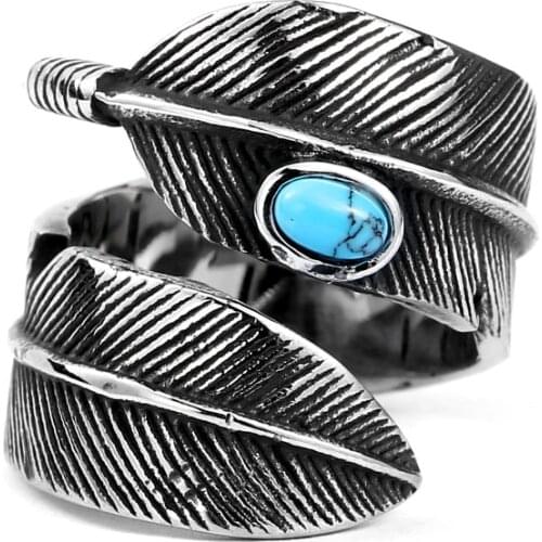 Men fashion feather ring with stone stainless steel ring jewelry goro series popular Japan