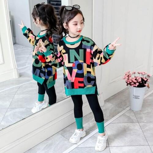 2021 New Kids Clothes Suit Girls Autumn And Spring Clothing Fashion Casual Big ChildrenS Letter Sweater+ Leggings Two-Piece Set