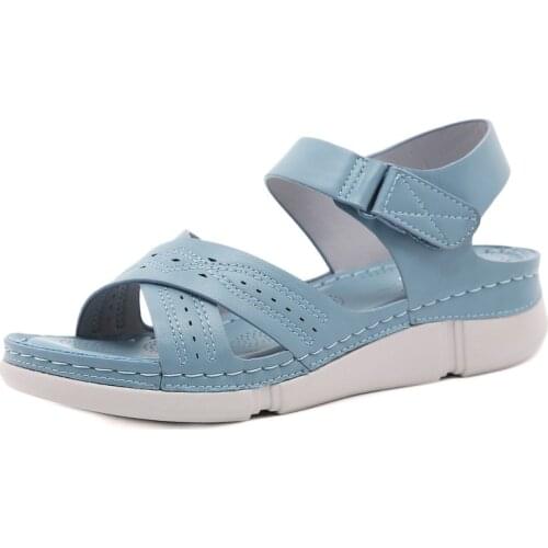 New 2021 Woman Summer Leather Vintage Sandals Buckle Casual Sewing Women Shoes Female Ladies Platform Retro Sandalias Mujer