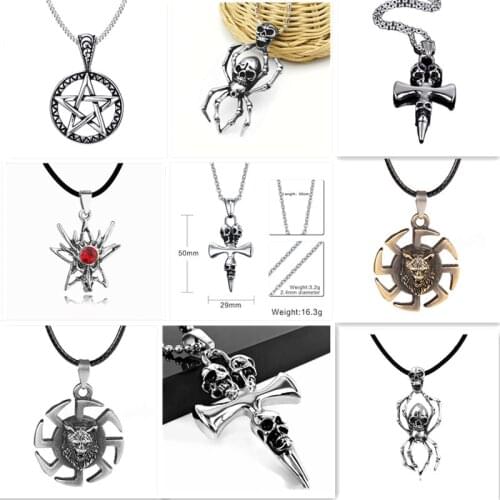 New mixed style punk skull spider stainless steel skull pendant necklace exaggerated creative titanium steel couple fashion