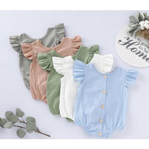Pudcoco US Stock Infant Baby Girls Kids 0-24M Ruffle Linen Off Shoulder Solid Romper Sunsuit Outfits Clothes Sets