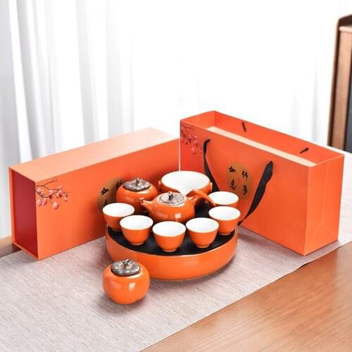 Ruyi Pastoral Style Kung Fu Tea Set Office Meeting High-End Gift Box Tea Making Fantastic Product Teapot Set tea set