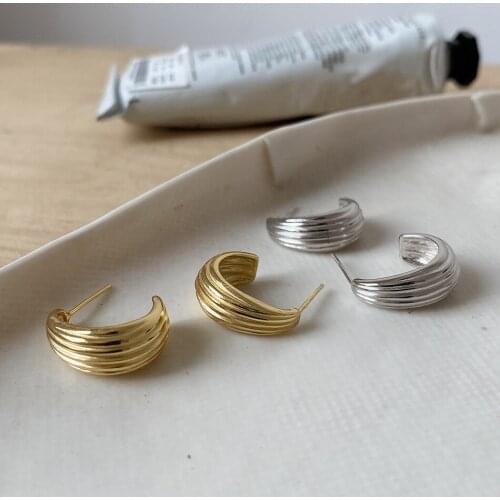 Gothic 18K Gold Authentic 925 Sterling silver Heavy Industry Geometric Arc Rounded Stud earrings jEWELRY TLE2172