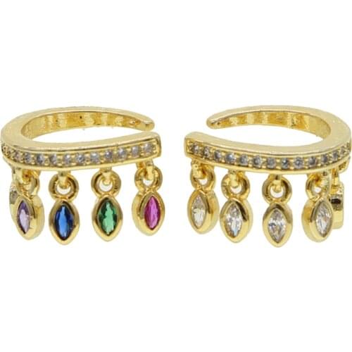 Gold color micor pave cz rainbow colorful green blue red white drip CZ no piercing ear cuff earring 1 piece new arrived