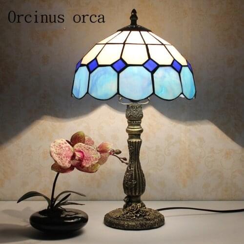 Mediterranean blue glass desk lamp bedroom childrens room desk lamp European style modern simple creative resin desk lamp