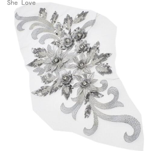 Chzimade Flower Sequin Applique Motif Trims Wedding Dress Embroidery Sew Crafts DIY