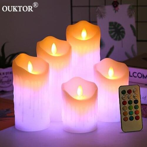 Dancing Flame LED Candle Light with RGB Remote Control Timer Wax Pillar Candle for Wedding Christmas Decoration Room Night Light