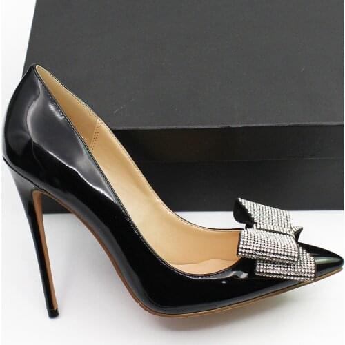Woman Patent Leather Black Stiletto Heels Office Lady Formal Dress Pumps New Fashion Sexy 8.5cm Heel Shoes With Bow C025C