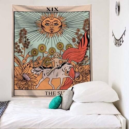 The Sun The Moon The Star Tapestry Wall Hanging Decor Retro Divination Astrology Wall Tapestry Hippie Tarot Psychedelic Tapestry