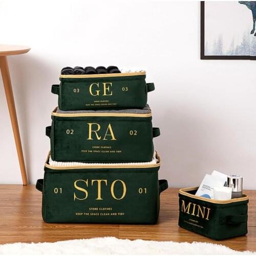 Storage Box Multi-use Letter Printing Velvet Desktop Cosmetic Container for Home Storage Bags Organization Home Storage