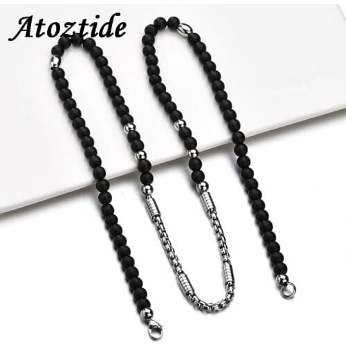 Atoztide Stainless Steel Black Beads Chain With Lobster Clasp Jewelry Findings & Components DIY Jewelry Making