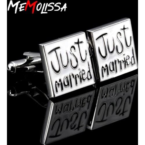MeMolissa High Quality Just Married Cufflinks for mens Wedding Shirt Cuff Gifts for Husband and wife Cuff links