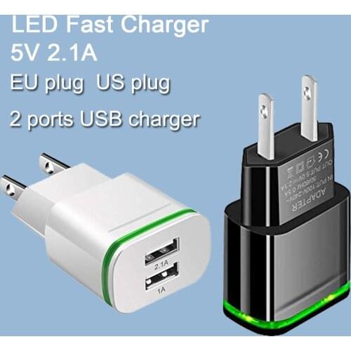 2-port USB Blu-ray mobile phone charger CE certification EU plug/US plug charging head multifunctional travel charger wall charg
