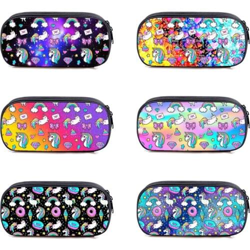 3D Print Rainbow Pink Unicorn Women Cosmetic Bags Stationery Storage Bag Girl Unicorn Pencil Case School Supplies Makeup Pouch