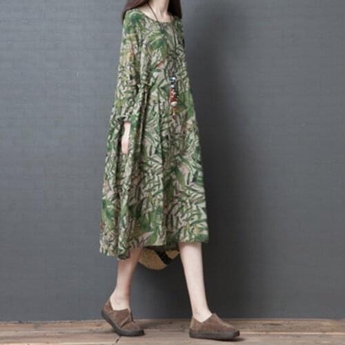 Chinese Style Women Clothing 2020 Spring Cotton Linen Long Sleeve Loose Robe Vintage Femme Xxl Dresses For Women Plus Size 11318