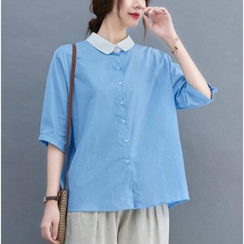 Oversized Women Cotton Linen Casual Shirts New Arrival 2021 Summer Simple Style Solid Color Loose Female Short Sleeve Tops B613