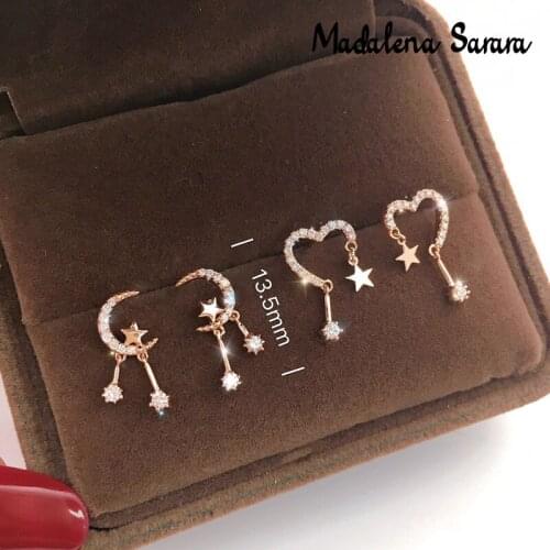MADALENA SARARA Pure 18k Gold Women Earrings Simple Star Moon Modelling AU750 Stud Earrings Diamond Pave Setting