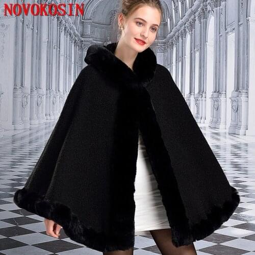 2020 Women Big Pendulum Faux Rex Rabbit Fur Long Streetwear Cardigan Loose Poncho With Fur Hat Cape Winter Cloak Warm Thick Coat