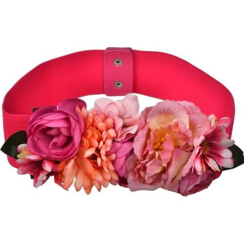 Fashion Women Elastic Wide Corset Belt For Women Glass Crystal Ceinture Ladies Thin Flower inlaid Belt Waist Girdle BW15