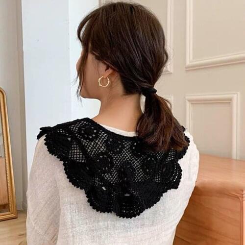 Women False Fake Collar Hollow Out Embroidery Floral Pastoral Style Lace Half Shirt Shawl Lace Up Bowtie Necklace