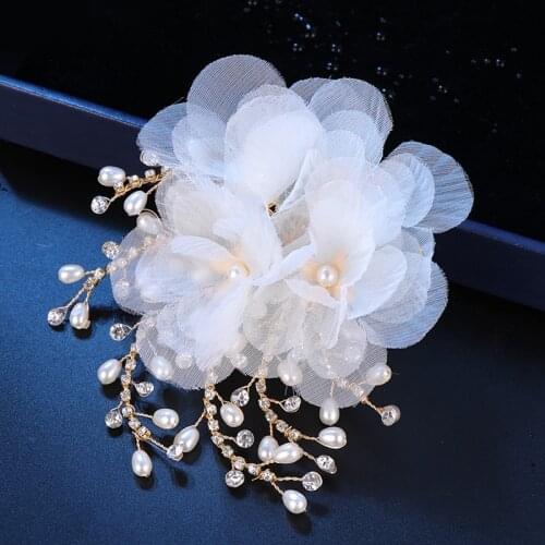 Handmade Gold Hairgrips Sticks Pins Pearls Rhinestone Tiara Hair Accessories Flower Yarn Headpiece For Wedding Bridal Jewelry