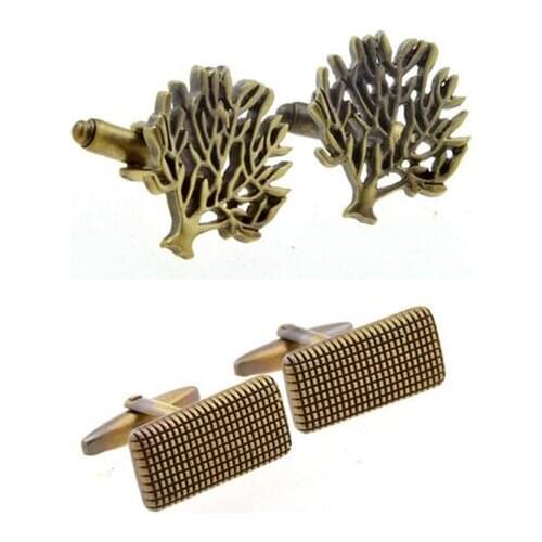 10pairs/lot Vintage Bronze Rectangle Checker Pattern Cufflinks Retro Hollow Design Tree Cuff Links Men Jewelry Wholesale