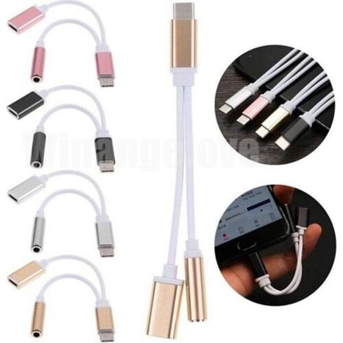 100pcs Headphone Audio Aux Jack & Charge Adapter Cable 2 in 1 USB C Type C to 3.5mm for samsung s8 s9