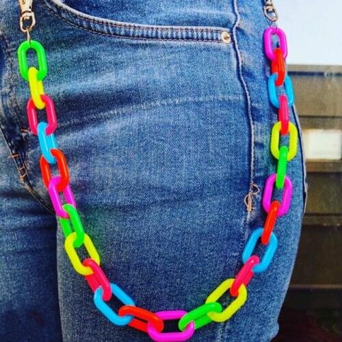2020 Fashion Punk Key Chain Waist Pants Chain Rainbow Color Acrylic Long Chain Pants Trousers Chain Clothing Accessories Jewelry