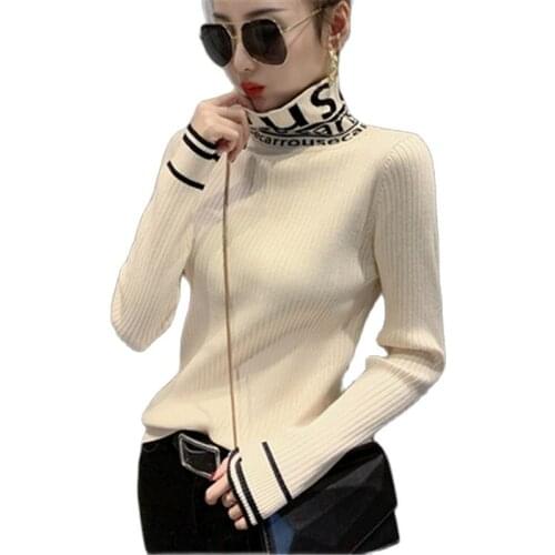 2020 Casual Short Thicken Sweater Womens Pullover Autumn Winter hit color high collar Long-sleeved Knitting Sweaters V1200