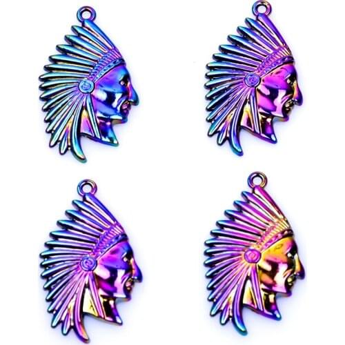 2X Alloy New Style Rainbow Color Indians Head Charms Pendant Necklace Bracelet Earrings Jewelry Making Accessory R114