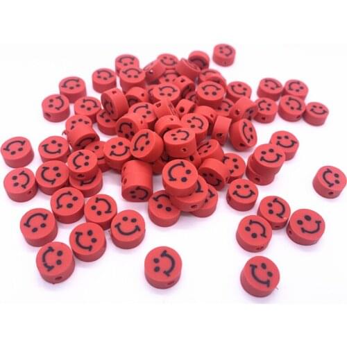 30pcs 10mm Red Smiley Beads Polymer Clay Spacer Loose Beads For Jewelry Making DIY Handmade Jewelry Crafts#04