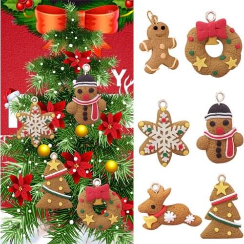 6pcs Gingerbread Man Christmas Tree Ornaments PVC Lovely Xmas Tree Hanging Pendants For Home Party New Year Decoration