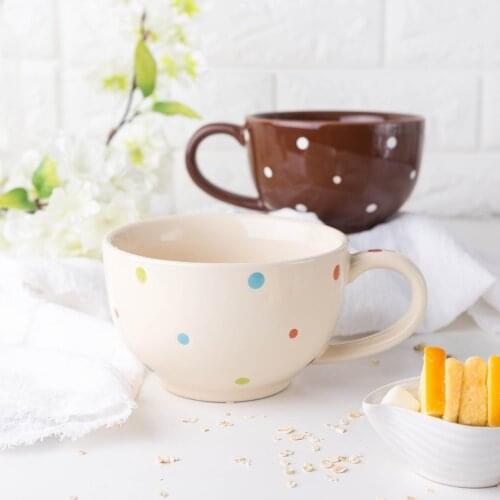 Free shipping high capacity wave point ceramic soup cup European breakfast cereal milk mugs student office water cup with handle