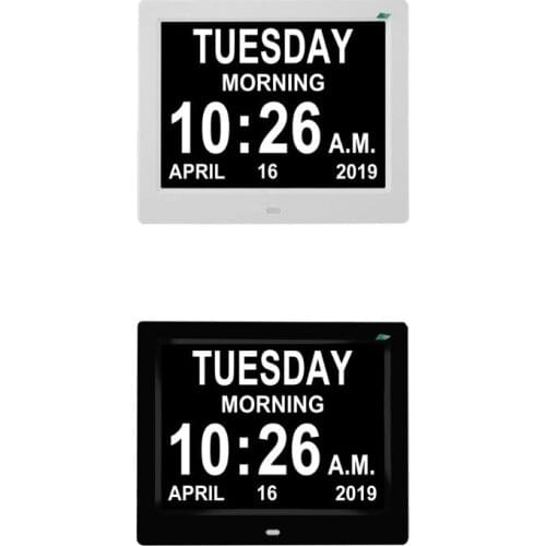 8" Inch IPS Digital Clock Calendar with Oversized Font Date Day Reminder for Elderly and Children Can Play Pictures/Music/Videos