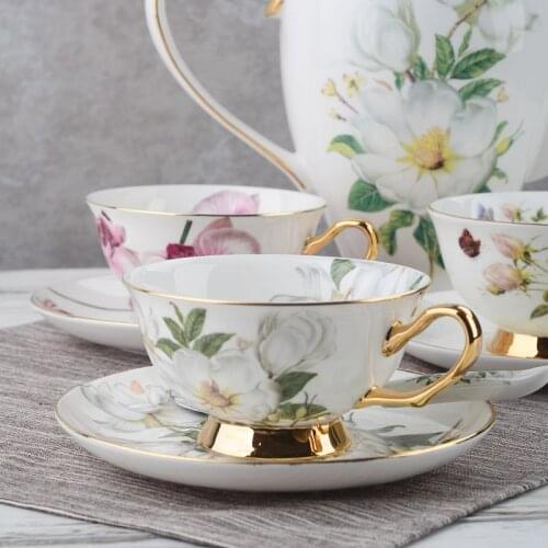 Europe Pastoral Camellia Bone China Tea Cup Saucer Spoon Set 200ml British Cafe Porcelain Coffee Cup Advanced Ceramic Teacup