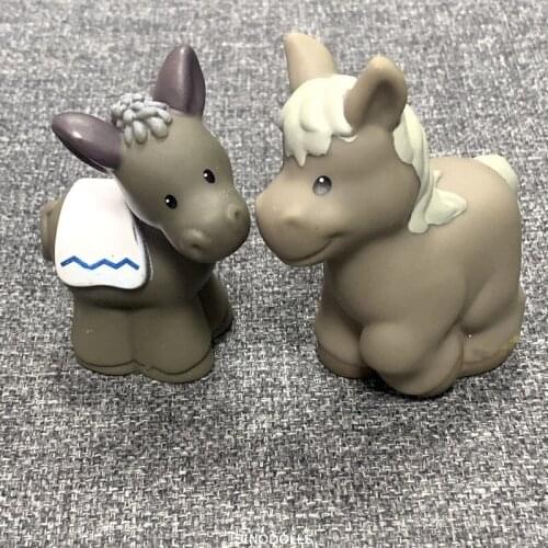 2Pcs Fisher Animal Little Doll farm barn Donkey beast burden mini doll figure toys child kid gift
