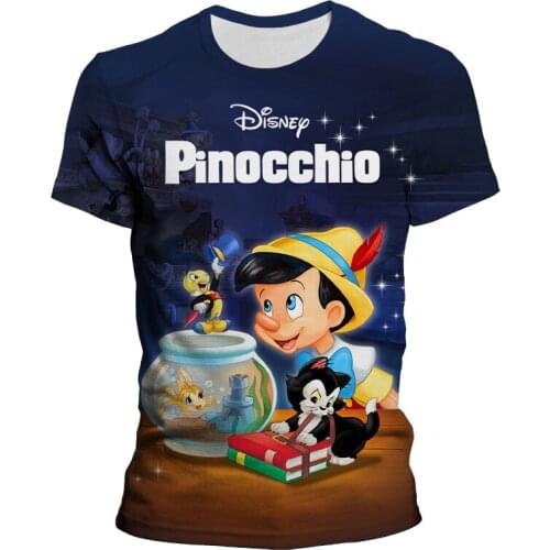 Pinocchio Mans T-shirt Branded Summer Cartoon Anime Clothes For Boy Girl Kids Disney 3D Print Streetwear Women Tshirt Tops