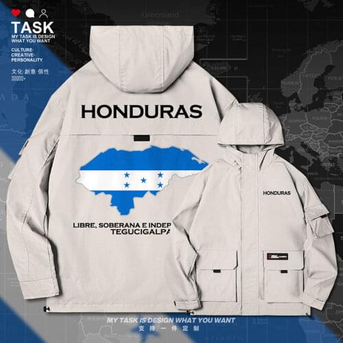 Honduras HND Honduran men jacket hooded map nation flag clothing printed streetwear coat trench coat men casual autumn clothes