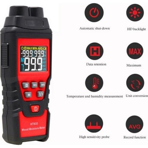 HT632 0-99.9% Moisture Tester Large LCD Digital Display Wood Moisture Tester Hygrometer Wood Cement Moisture Detector Large LCD