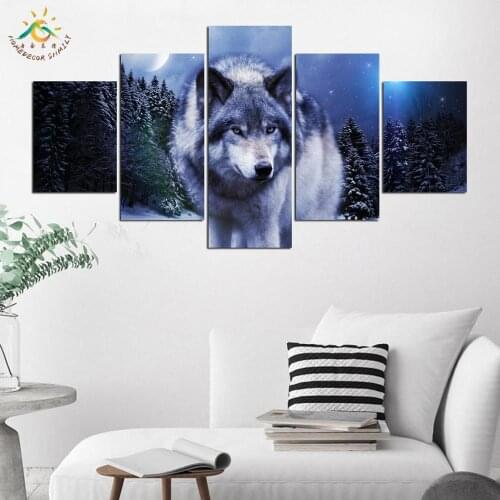 Night Wolf Animal Picture Wall Art Canvas Painting Picture Painting Canvas Paints Printed Wall Pictures for Living Room