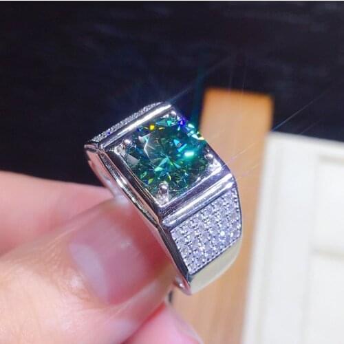 Solitaire Male 2ct Lab Green Sona Diamond Ring 925 sterling silver Engagement Wedding band Rings for men Moissanite Jewelry