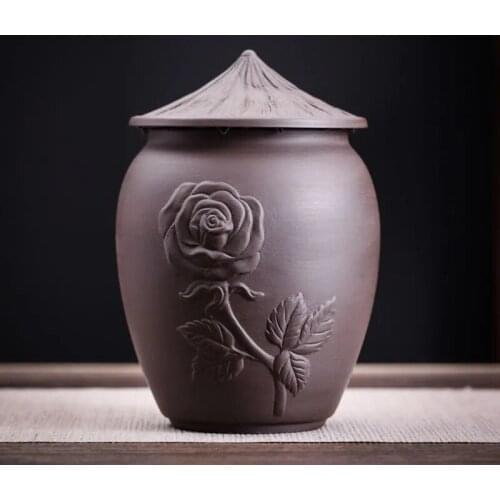 Purple Clay Embossed Tea Caddy Ceramic Sealed Jars Moisture-Proof Pu'Er Tank Coffee Packaging Box Candy Can Kitchen Storage Pot