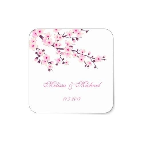 3.8cm Floral Cherry Blossoms Wedding Square Sticker