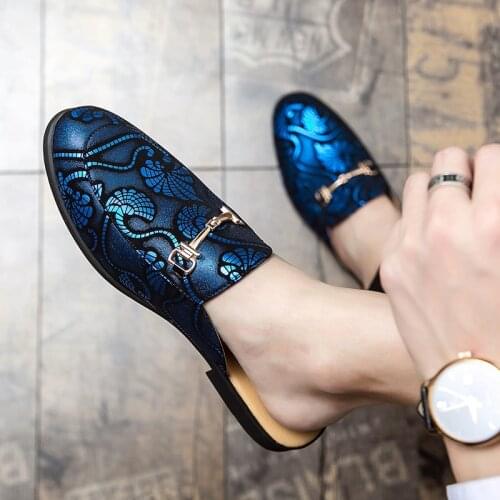 Men PU Leather Shoes Casual Slippers For Men Half Drag Dress Shoes Pattern Summer Loafers Vintage Classic Business Male Footwear