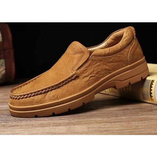 High Quality Tooling Genuine Leather Men Casual Shoes Spring Autumn Antiskid Slip on Shoes Leisure Walk Outdoor Platform Shoes