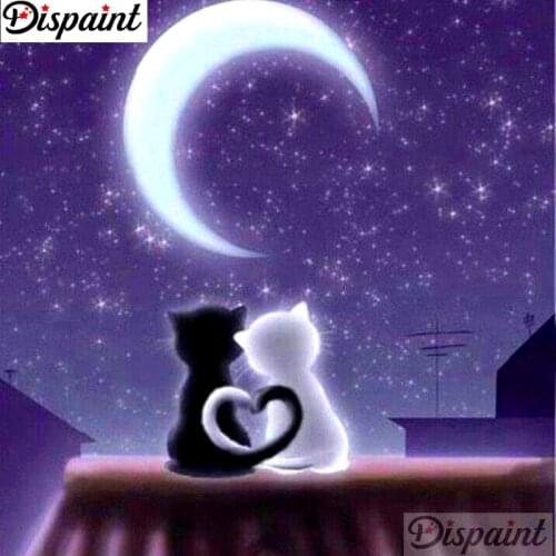 Dispaint Full Square/Round Drill 5D DIY Diamond Painting "Moon cat landscape" Embroidery Cross Stitch 3D Home Decor Gift A12604
