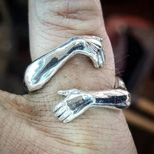 New Ins Romantic Love Hug Carved Hand Ring Creative Love Forever Adjustable Hand Hug Rings For Women Men Fashion Jewelry