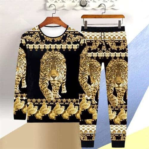 New men 3D tiger casual T-shirt trousers 2 piece clothes