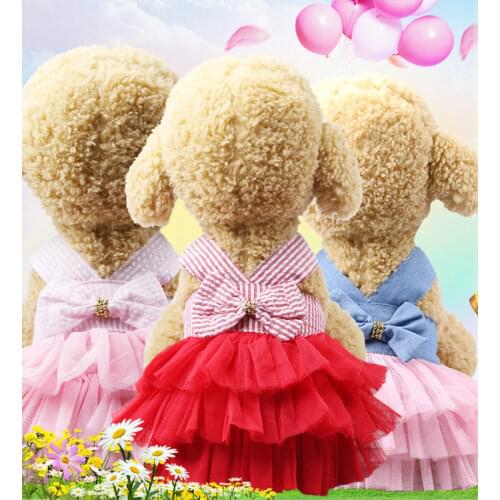 Dog clothes Lace Tulle Dress Pet Dog Clothes For Small Dog Wedding Striped Bowknot Dress Puppy Costume Summer Spring Pet