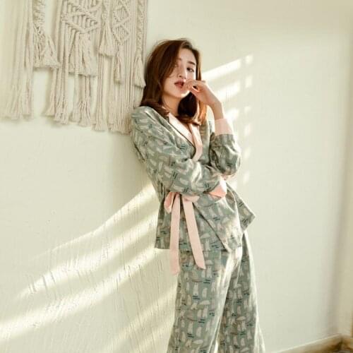 Autumn Winter Cotton Polar Bear Kimono Women Room Wear Kawaii Pajama 2 Piece Sets Sleepwear Cartoon Pijama Pyjamas Loungewear